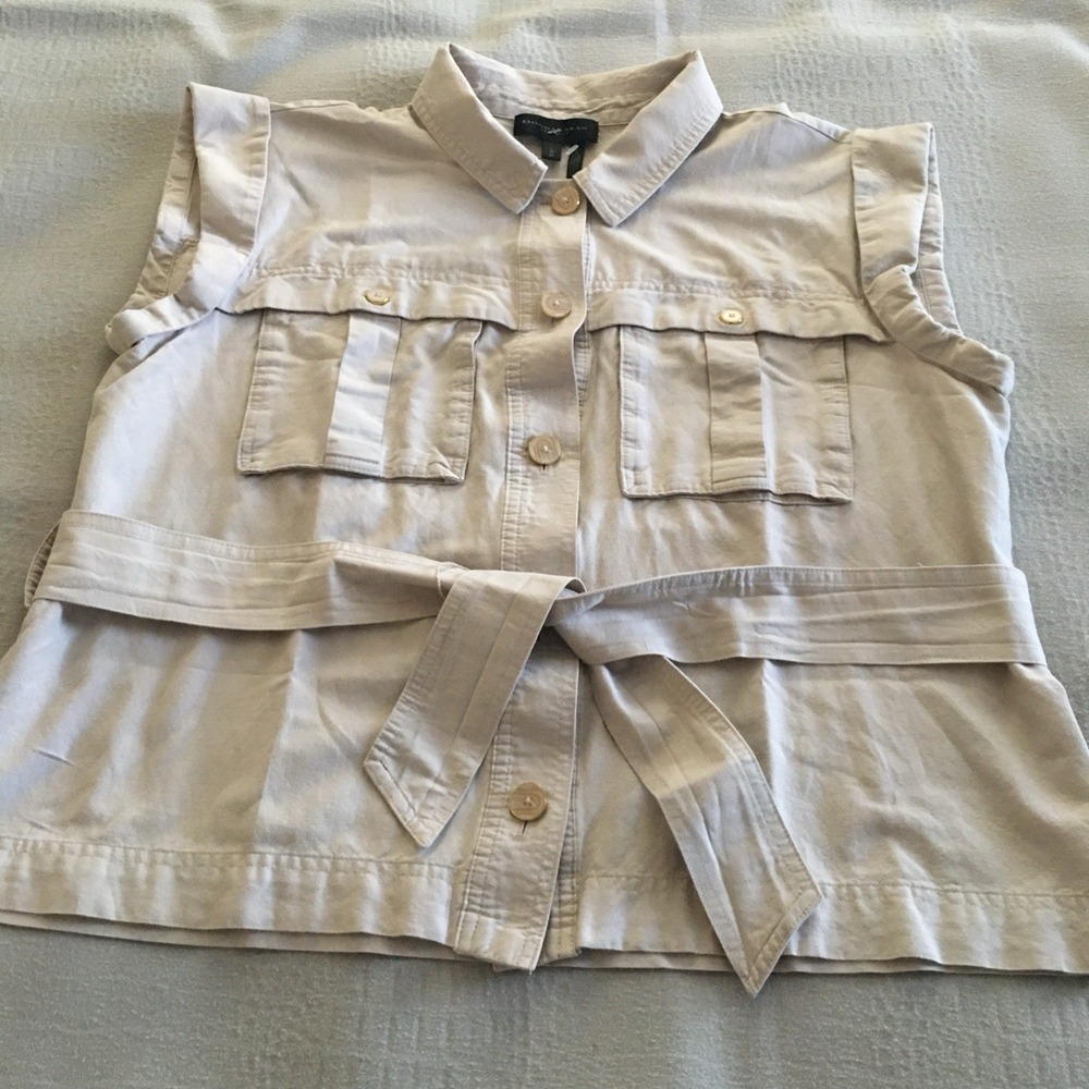 Donna Karan New York Womens Large Sleeveless Utility vest Jacket Blazer Beige